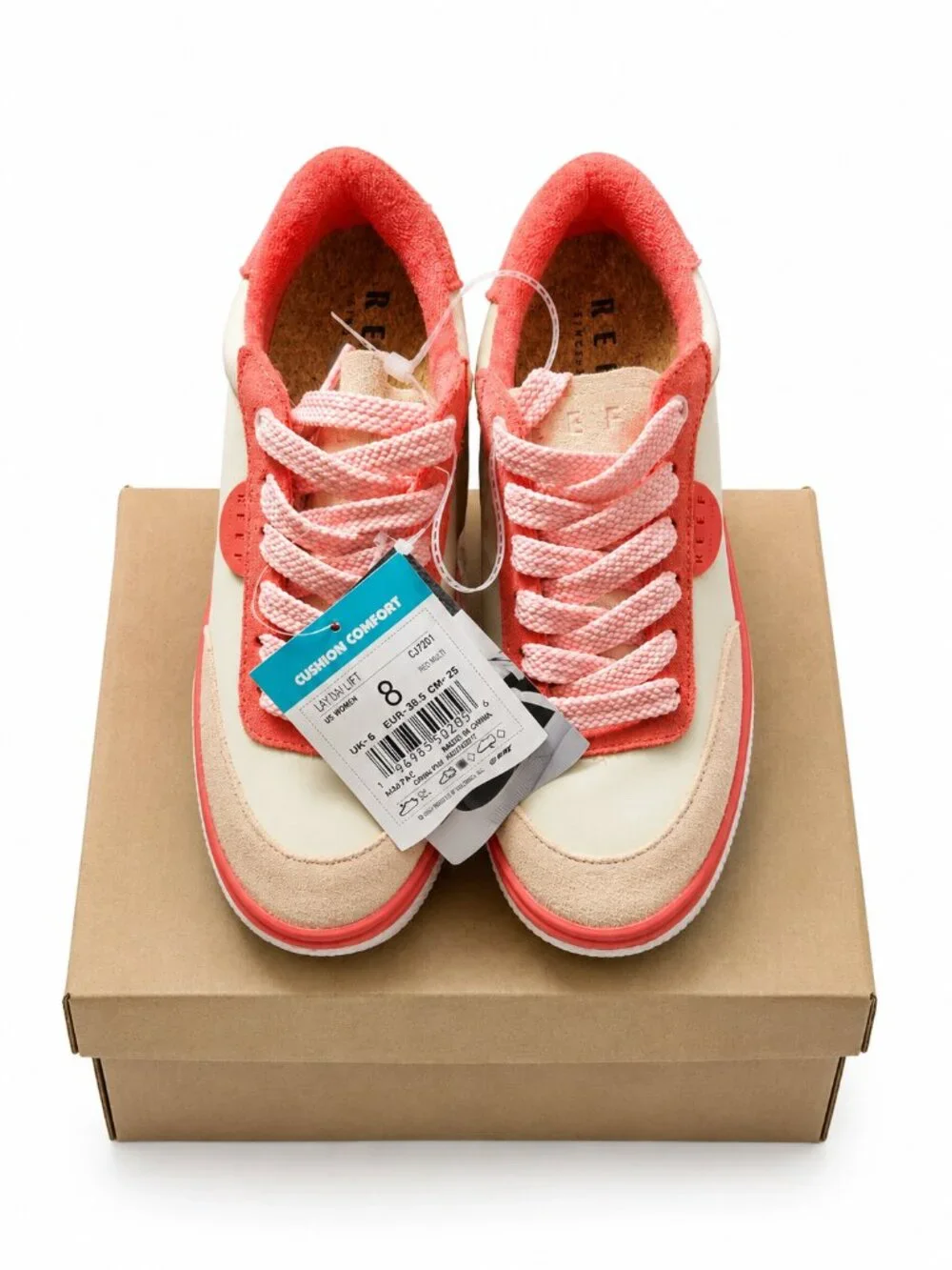 Reef Lay Day Lift Red coral Multi Leather Platform Wedge Sneakers CJ7201 Women 8